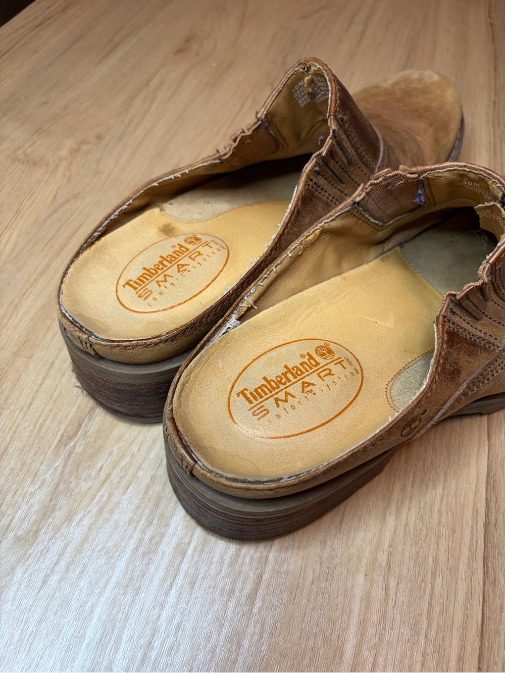 Vintage Timberland Smart Comfort Leather Mule Clogs Tan Brown Womens 10M